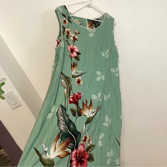 PARADISE BAY Plus Size Floral Bird of Paradise Long Dress Green Hawaiian Maxi - Picture 9 of 16